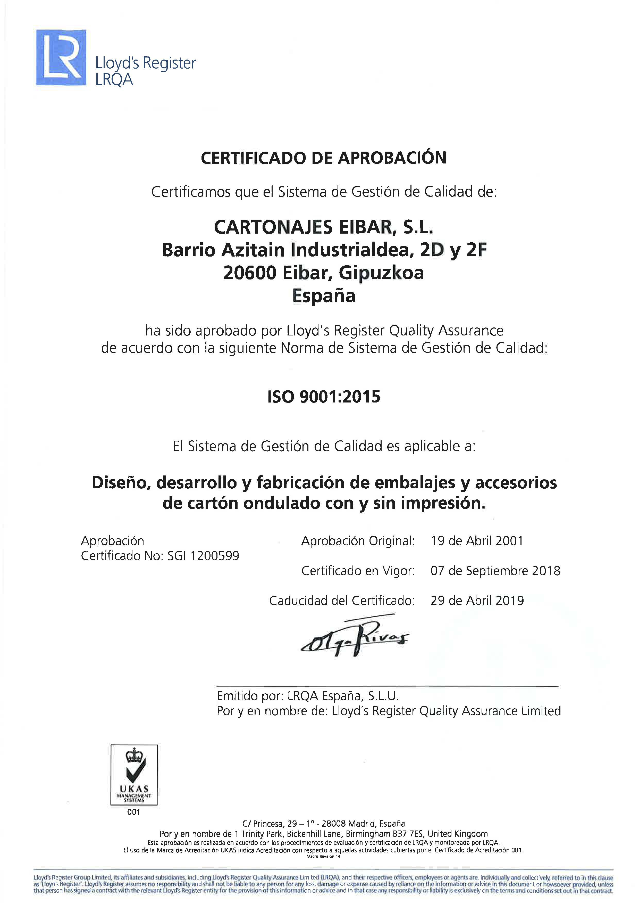 certificado de calidad